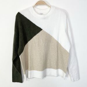 J. Crew Factory Colorblock Mockneck Sweater Extra Soft Yarn Medium Cream‎ Green
